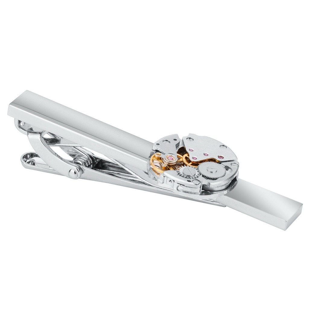 Men’s tie clip set for regular skinny ties -Silver watch - Image 1