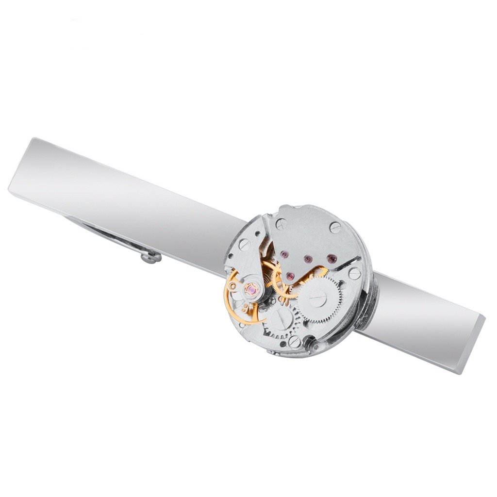 Men’s tie clip set for regular skinny ties -Silver watch - Image 2