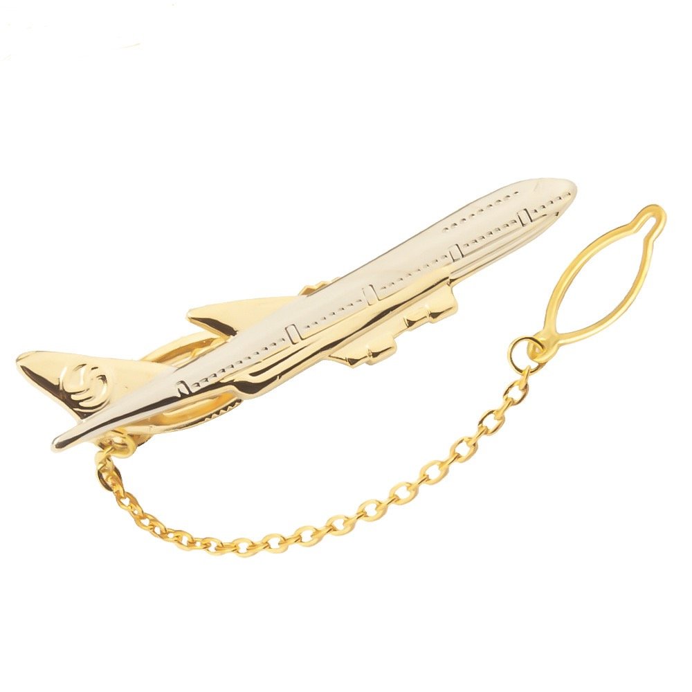 Men’s tie clip set for regular skinny ties-Golden plane - Image 1
