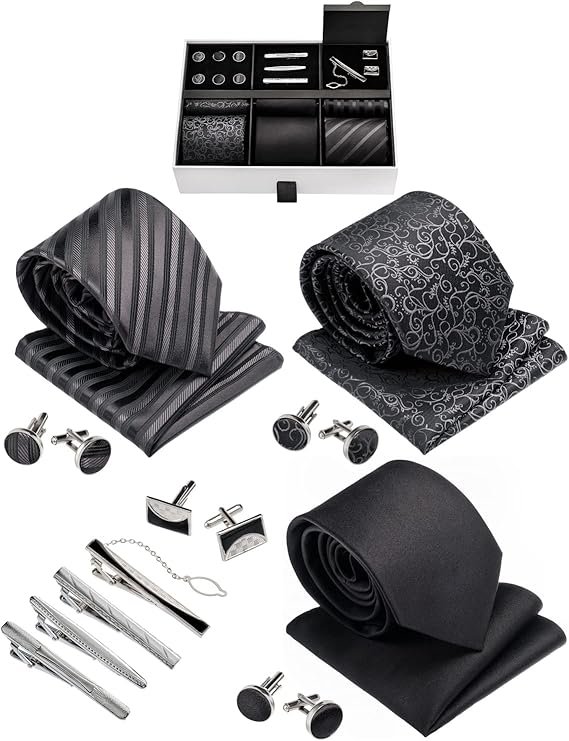 Premium Men’s Gift Tie Set Silky Tie Pocket Square Tie Clip Cufflinks-Paisley Ties - Image 1