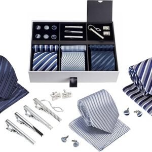 Premium Men's Gift Tie Set Silky Tie Pocket Square Tie Clip Cufflinks Paisley Ties