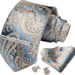 Premium Men’s Gift Tie Set Silky Tie Pocket Square Tie Clip Cufflinks-Paisley Ties