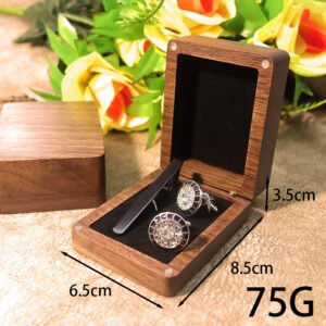 Leather Cufflink Tie Clip Box- Solid wood box - Image 2