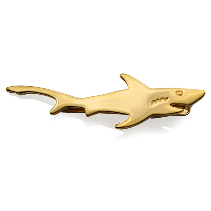 Men’s tie clip set for regular skinny ties-Golden shark - Image 1