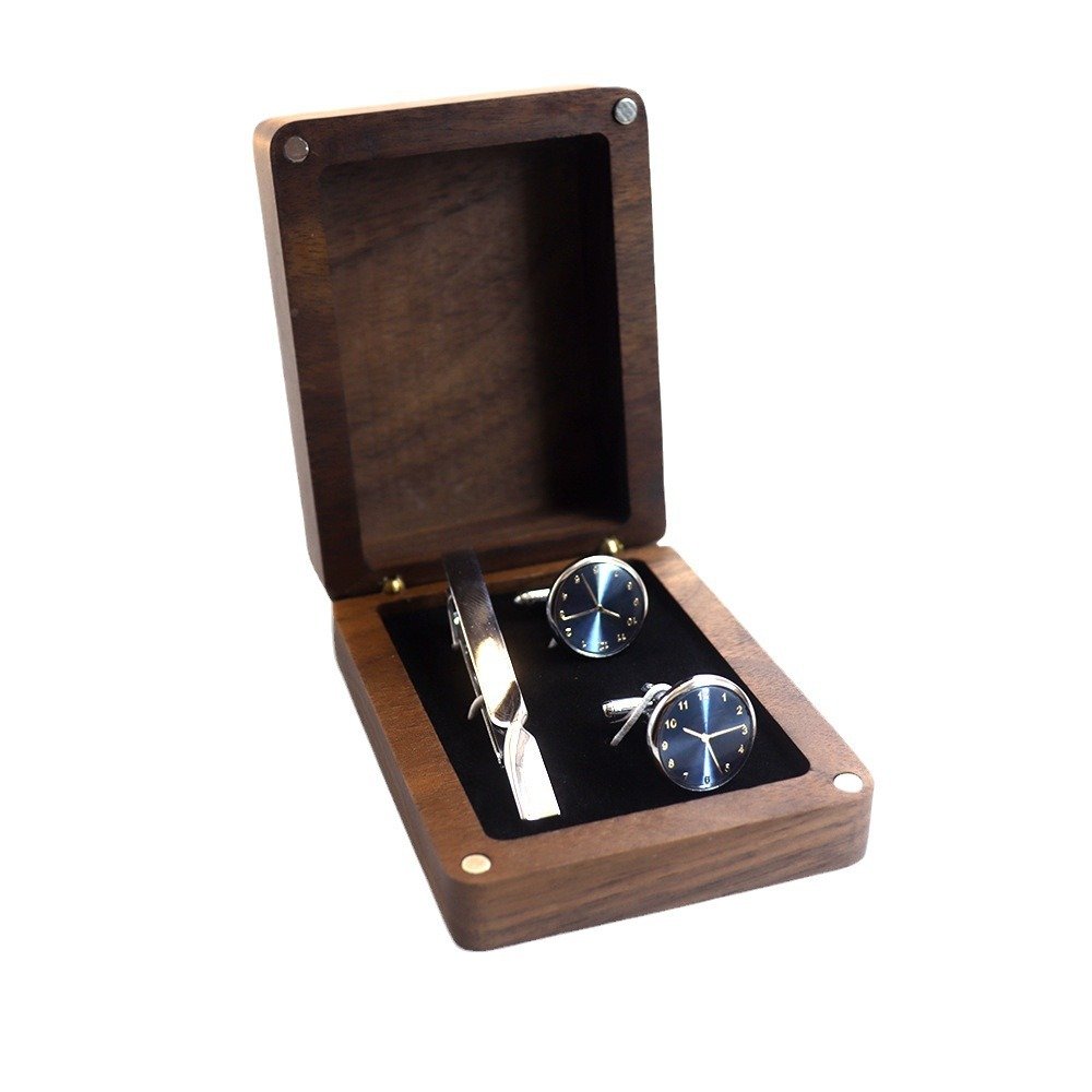 Leather Cufflink Tie Clip Box- Solid wood box - Image 3