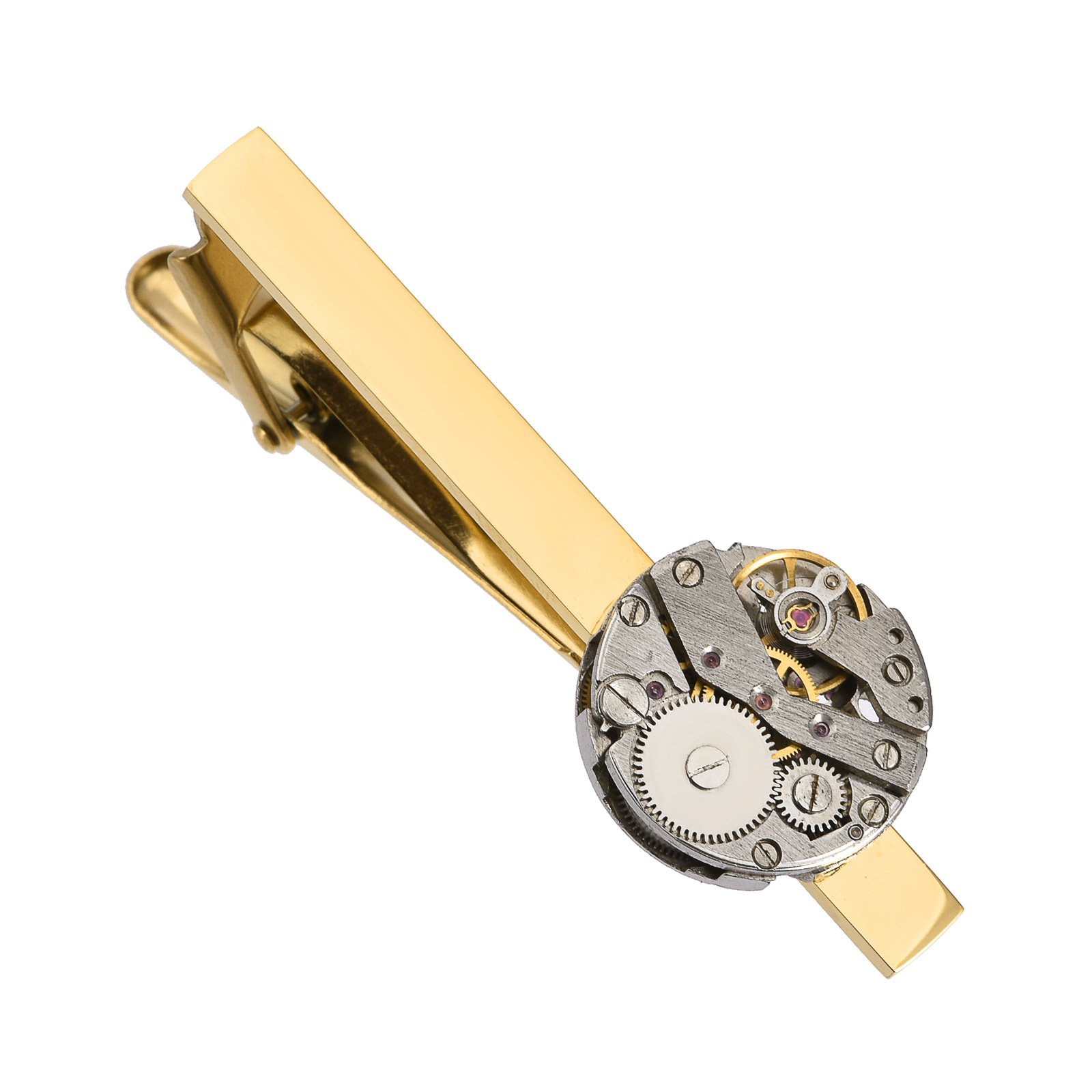 Men’s tie clip set for regular skinny ties -Gold watch - Image 1