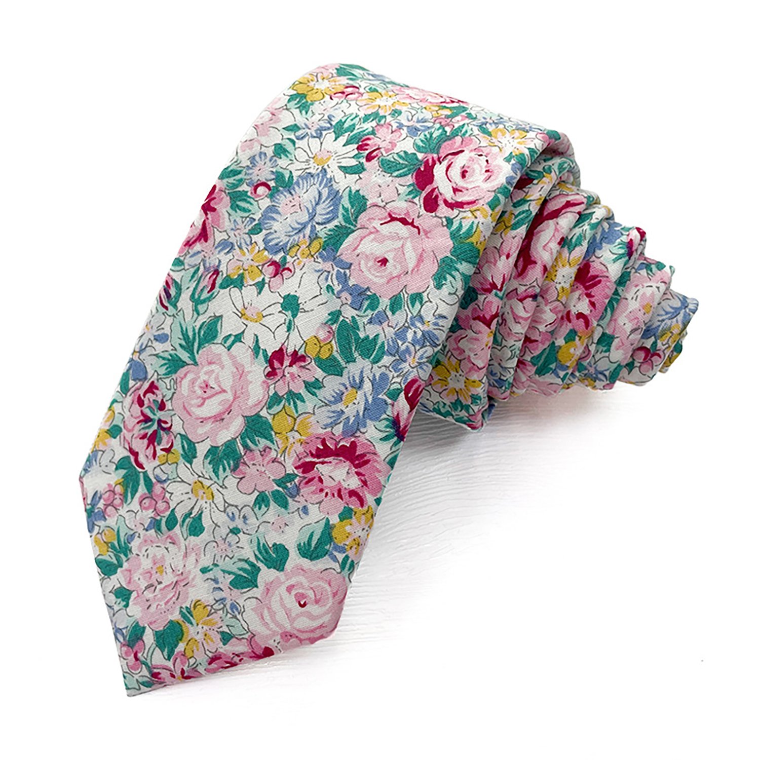 Men Floral Ties Woven Classic 3.4" Necktie Set Formal tie Pocket Square for Wedding with Handkerchief Gift Box - cotton tie - Image 1