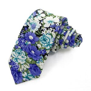 Men Floral Ties Woven Classic 3.4" Necktie Set Formal tie Pocket Square for Wedding with Handkerchief Gift Box - cotton tie - Image 2