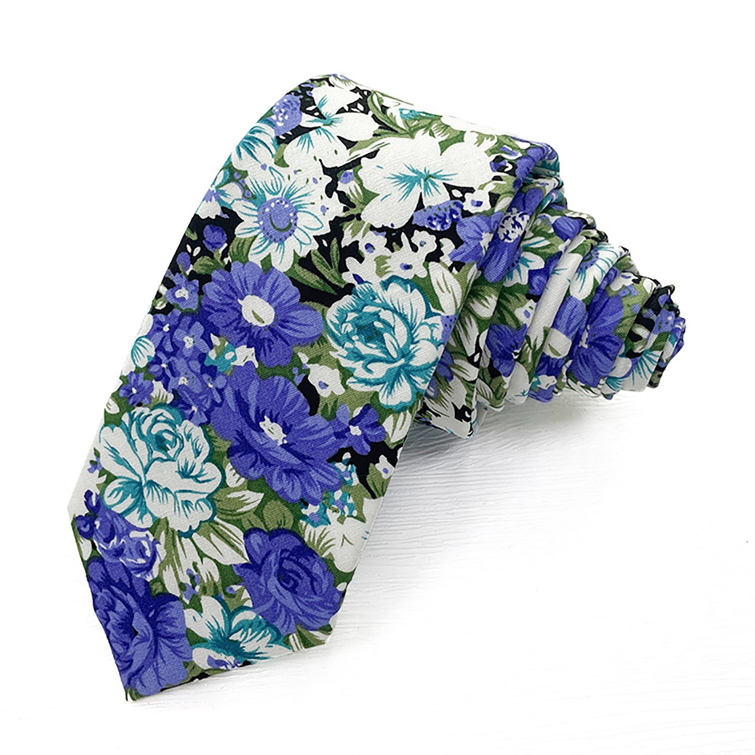 Men Floral Ties Woven Classic 3.4" Necktie Set Formal tie Pocket Square for Wedding with Handkerchief Gift Box - cotton tie - Image 2