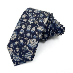 Men Floral Ties Woven Classic 3.4" Necktie Set Formal tie Pocket Square for Wedding with Handkerchief Gift Box - cotton tie - Image 4